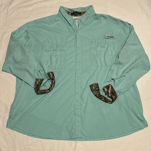 Columbia Men’s PFC Fishing Long Sleeve Size 4X Light Blue/Camo Omni-Shade